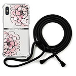 LaCoqueFrançaise Coque cordon iPhone X/Xs noir Dessin Rose Pivoine