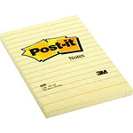 Post-it 3M Post-it 100 feuilles/bloc, 76 x 76 mm, jaune, ligné
