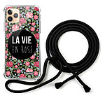 Evetane Coque cordon iPhone 11 Pro noir Dessin La Vie en Rose