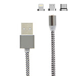 Avizar Câble USB vers iPhone iPad iPod/USB-C/Micro-USB Magnétique Charge Synchro Argent