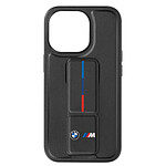 BMW Coque pour iPhone 15 Pro Simili Cuir Béquille Support Noir