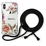 LaCoqueFrançaise Coque cordon iPhone X/Xs noir Dessin Amour en fleurs