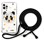 Evetane Coque cordon iPhone 12/12 Pro noir Dessin Panda Géométrique