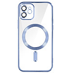 Avizar Coque MagSafe pour iPhone 12 Silicone Protection Caméra  Contour Chromé Bleu Clair
