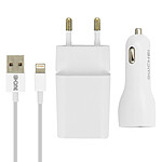Avizar Pack chargeur secteur chargeur auto 2.1A câble Compatible iPod iPad Iphone Blanc