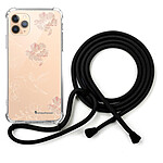 LaCoqueFrançaise Coque cordon iPhone 11 Pro noir Dessin Fleurs Blanches