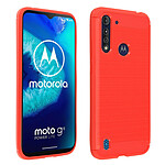 Avizar Coque Motorola Moto G8 Power Lite Protection Souple Carbone Métal Brossé Rouge