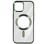Avizar Coque MagSafe pour iPhone 15 Silicone Protection Caméra  Contour Chromé Vert