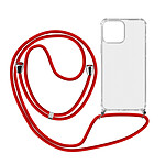 Avizar Coque Cordon Transparente Pour iPhone 13 Mini Lanière Amovible Rouge
