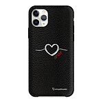 LaCoqueFrançaise Coque iPhone 11 Pro effet cuir grainé noir Coeur Blanc Amour Design