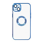 Avizar Coque iPhone 13 Silicone Bloc Caméra Couvert Transparent Contour Bleu Chromé