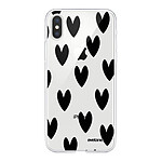 Evetane Coque iPhone X/Xs silicone transparente Motif Coeurs Noirs ultra resistant