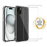 Evetane Coque iPhone 15 Plus Antichoc Silicone bords renforcés + 2 Vitres en verre trempé Protection écran