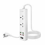 Inkax Multiprise 2 prises + 4 ports USB 2,4A Câble 2m Antistatique  Blanc