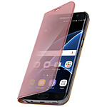 Avizar Etui Galaxy S7 Edge Housse Clapet Flip Cover Miroir Rose - Fonction Stand