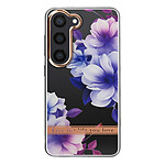 Avizar Coque pour Samsung Galaxy S23 Dos Rigide Contour Souple Design Fleurs Violettes / Blanches