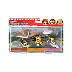 Mario Kart Hot Wheels - Pack 3 véhicules métal 1/64 Tanooki Mario, Bowser, Princess Peach