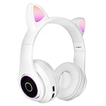 Avizar Casque Audio Bluetooth 5.0 Design Oreilles Microphone Intégré de Chat blanc