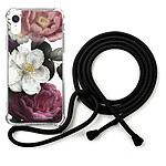 LaCoqueFrançaise Coque cordon iPhone Xr noir Dessin Fleurs roses