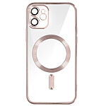 Avizar Coque MagSafe pour iPhone 11 Silicone Protection Caméra  Contour Chromé Rose Gold