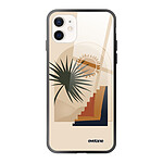 Evetane Coque iPhone 12 Mini soft touch effet glossy noir Palmier et Soleil beige Design