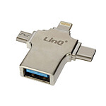 LinQ Adaptateur OTG 3 en 1 Lightning, USB-C et Micro-USB vers USB Compact  Argent
