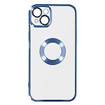 Avizar Coque iPhone 14 Silicone Souple Bloc Caméra Couvert Transparent Contour bleu Chromé