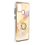 Avizar Coque pour Samsung Galaxy A21s Bi-matière avec Bague de maintien à strass effet bijou Motif marbre champagne