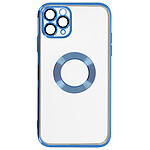 Avizar Coque iPhone 11 Pro Max Silicone Bloc Caméra Couvert Transparent Contour Bleu Chromé