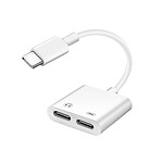 Avizar Adaptateur USB-C Mâle vers Double USB-C Femelle Audio et Charge Compact Blanc