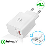 Chargeur secteur USB 3A Qualcomm Quick Charge Câble Compatible iPhone iPad Blanc