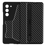 Avizar Coque clapet pour Samsung Galaxy Z Fold 5 Effet carbone Porte-cartes et Stylet Support vidéo  Noir