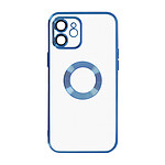 Avizar Coque iPhone 12 Silicone Bloc Caméra Couvert Transparent Contour Bleu Chromé