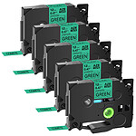 5 Rubans TZe-731 Noir sur Vert cassette recharge pour étiqueteuse Brother