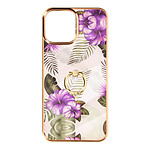 Avizar Coque pour iPhone 13 Pro Max Bi-matière avec Bague de Maintien à Strass Effet Bijou Motif Fleur Violet