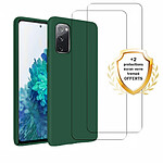 Evetane Coque Samsung Galaxy S20 FE Silicone liquide Vert Foret + 2 Vitres en Verre trempé Protection écran Antichocs