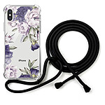 LaCoqueFrançaise Coque cordon iPhone X/Xs noir Dessin Pivoines Violettes
