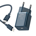 Baseus Chargeur Mural USB-C Power Delivery Câble Lightning USB-C Bleu minéral