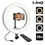 LinQ Ring Light 30 cm / 28W avec Support Téléphone Eclairage 100% Réglable