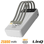 LinQ Batterie Secours 25800mAh Câble 4 en 1 Amovible et Sortie USB Compact  Blanc