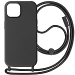 Avizar Coque Cordon pour iPhone 15 Semi-Rigide Lanière Tour du Cou 80cm  Noir