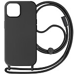 Avizar Coque Cordon pour iPhone 15 Plus Semi-Rigide Lanière Tour du Cou 80cm  Noir