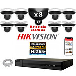 HIKVISION Kit Vidéo Surveillance PRO IP : 8x Caméras POE Dômes motorisée IR 20M 4 MP + Enregistreur NVR 8 canaux H265+ 3000Go