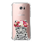 Evetane Coque Samsung Galaxy S7 Edge anti-choc souple angles renforcés transparente Motif Leopard Couronne