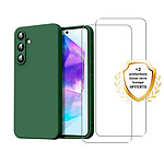 Evetane Coque Samsung Galaxy A15 Silicone liquide Verte + 2 Vitres en Verre trempe Protection ecran Antichocs