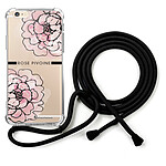 LaCoqueFrançaise Coque cordon iPhone 6/6S noir Dessin Rose Pivoine