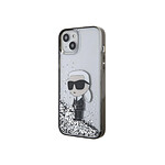 Karl Lagerfeld Coque pour Apple iPhone 15 Glitter Ikonik Paillettes flottantes Argent