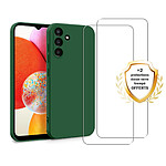 Evetane Coque Samsung Galaxy A14 Silicone liquide Vert Foret + 2 Vitres en Verre trempé Protection écran Antichocs