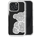 Avizar Coque Paillette pour iPhone 16 Pro Motif Ourson avec Strass Argent