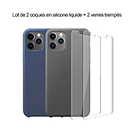 LaCoqueFrançaise Lot 2 Coques iPhone 11 Pro Max silicone liquide Gris et Bleu Foncé + 2 vitres en verre trempé de protection